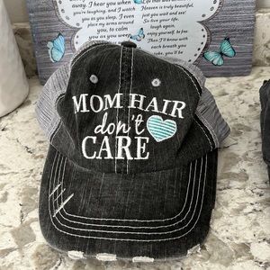 Mom hair don’t care baseball cap NEW with distressing